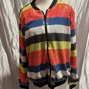 SHEIN Colorful Striped Sequin Bomber jacket Sz XXL